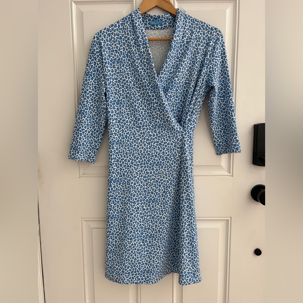 J. McLaughlin Blue, Leopard Print Faux Wrap Dress